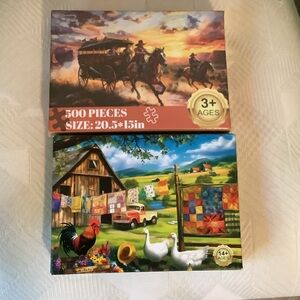 Two colorful jigsaw puzzles with letters on back